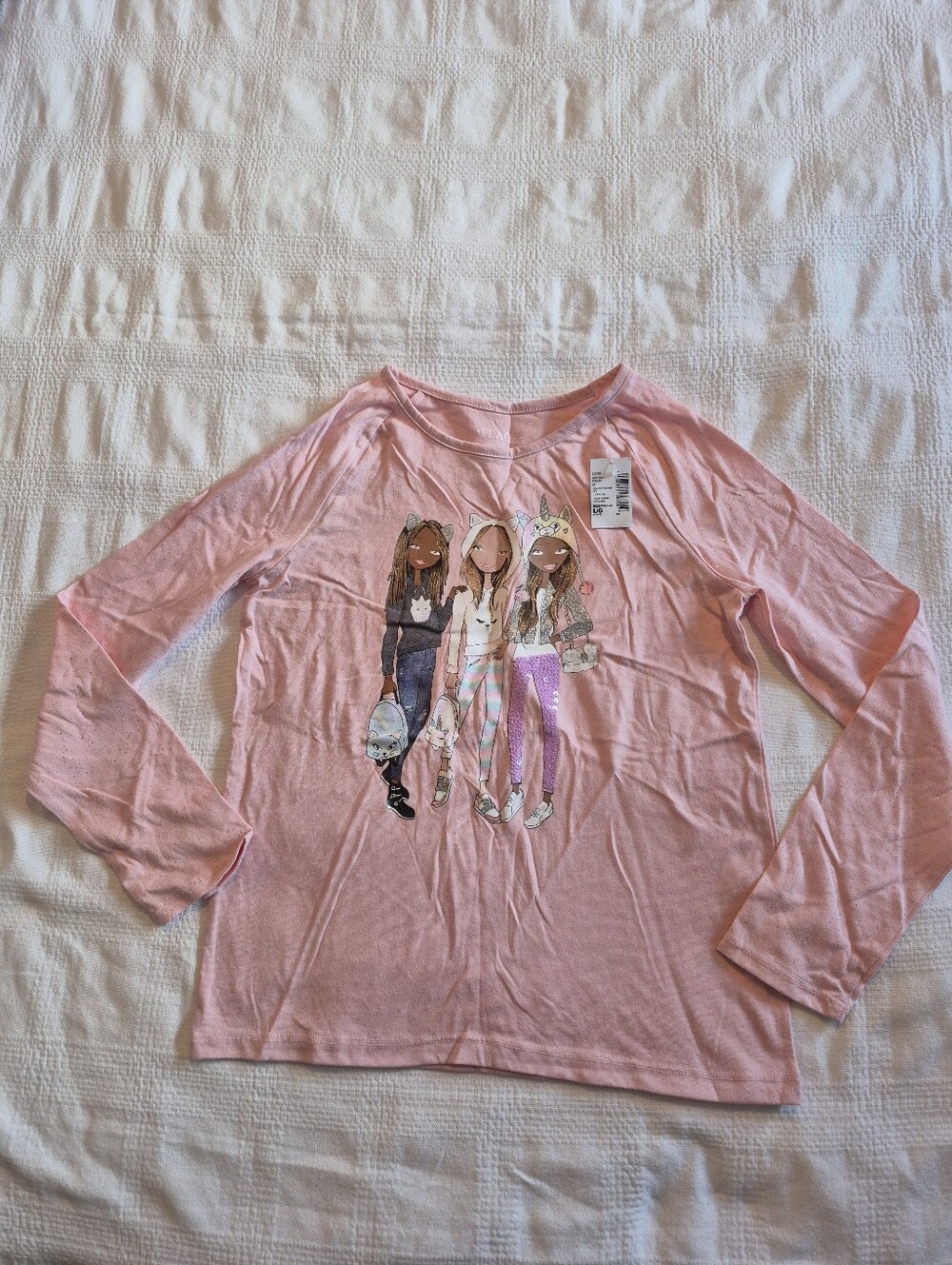 Children's Place girls Large pink long sleeve shirt sleeve sparkle 3 girls NWT